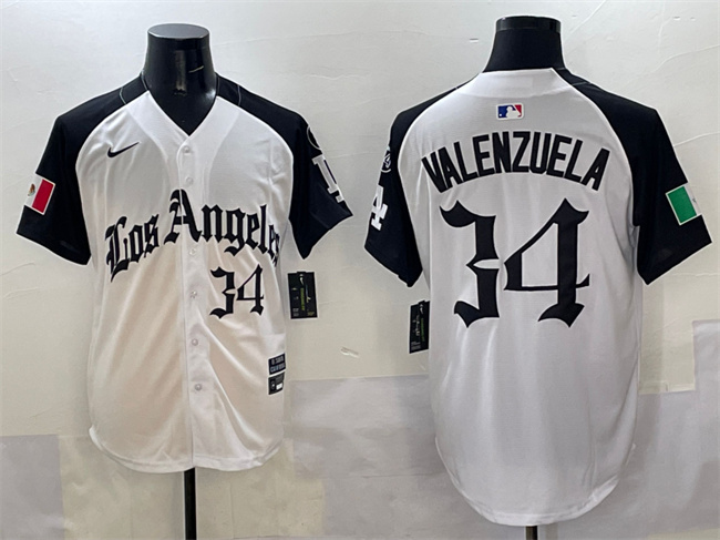 Men's White/Black Los Angeles Dodgers #34 Fernando Valenzuela Mexico 2025 LA Gothic Style With Fernando Patch Vapor Premier Limited Stitched Baseball Jersey